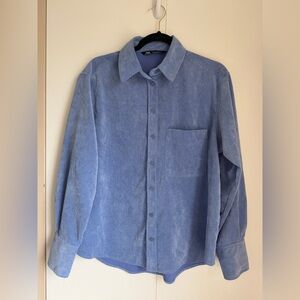 Zara light blue fine wale corduroy oversized button-up shirt